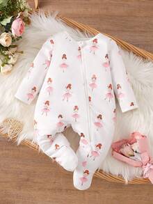 新生女宝宝优雅卡通全印花拉链连脚睡衣套装 - 彩色 - 查看 7