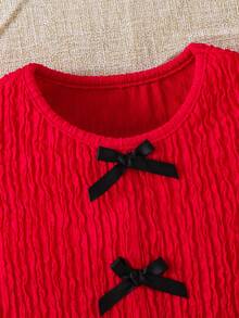 Young Girl Red Summer Satin Knit Top,First Birthday Round Neck Bowknot Split Back Sleeveless Tank Top,Cute & Fashionable Mom And Daughter Matching - Red - View 4