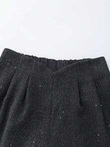 Franclia Women's Grey Woven Fabric Mini Party Shorts With Rhinestone Details Women's Summer Go Out Party Wear - Grey - View 5