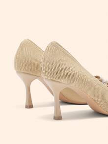 CUCCOO BASICS 女士时尚优雅通勤高跟鞋，饰有蝴蝶结 - 杏色 - 查看 10