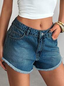 100%Cotton SUPER MINI WHITE SHORT RAW HEM - 250 GR - Màu xanh ngọc - Xem 4