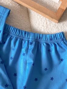 2件套男婴可爱星星印花POLO领开衫短袖套装，包含一件开衫和一条裤子，舒适休闲装