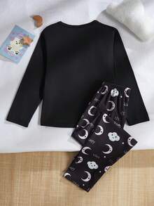 Genkimix Kids 女童简约玫红色睫毛印花长袖上衣和裤子两件套睡衣套装