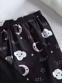 Genkimix Kids 女童简约玫红色睫毛印花长袖上衣和裤子两件套睡衣套装