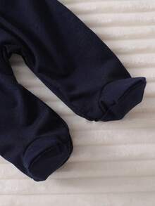 Newborn Baby Pajama Set, Striped & Cartoon Bear Print Bodysuit, Hat, Top And Pants - Royal Blue - View 3