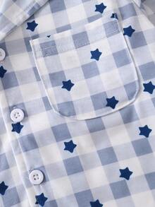 2件套蓝色绅士格子长袖休闲舒适男童睡衣套装 - 藍色 - 查看 7