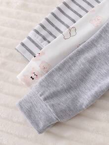 3件套新生儿卡通熊条纹纯色连体衣 - 彩色 - 查看 5