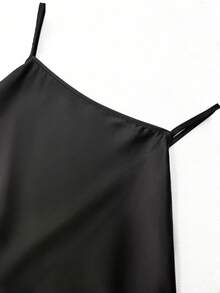 Maweii Áo camisole satin cỡ lớn kiểu nữ thần, ngắn phía trước, dài phía sau với chi tiết dây mảnh. - màu đen - Xem 6