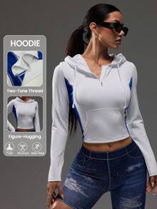 Dewbera Half-Zip Hooded Sporty Long-Sleeve Sweatshirt - Color-Block Design, New Style For Spring, Autumn & Winter - Multicolor - View 1