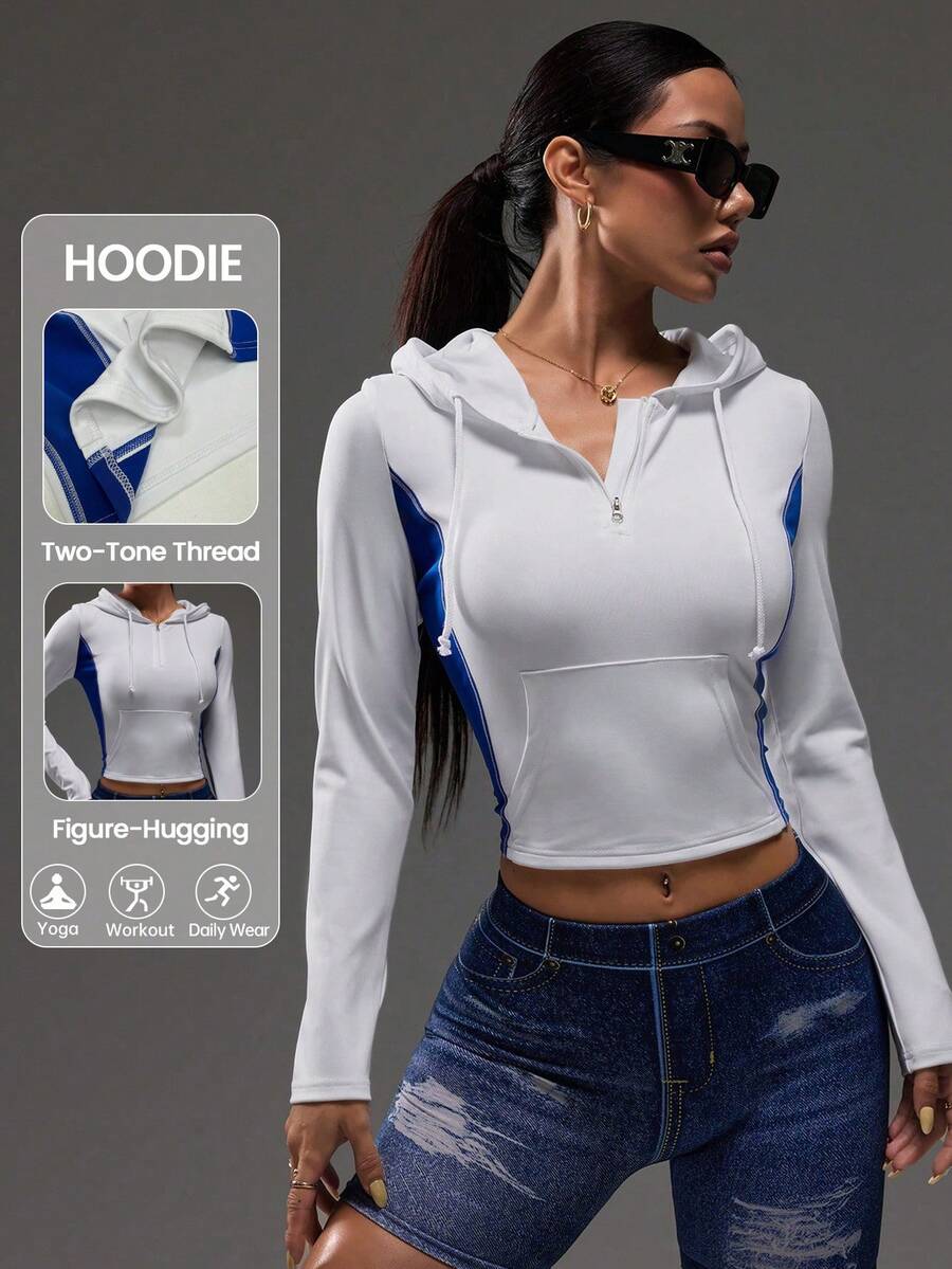 Dewbera Half-Zip Hooded Sporty Long-Sleeve Sweatshirt - Color-Block Design, New Style For Spring, Autumn & Winter - Multicolor - View 1