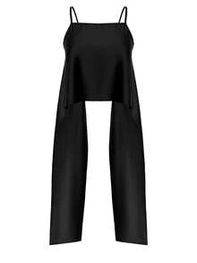 Maweii Áo camisole satin cỡ lớn kiểu nữ thần, ngắn phía trước, dài phía sau với chi tiết dây mảnh. - màu đen - Xem 4