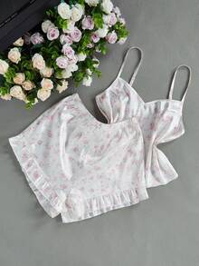 Bộ đồ ngủ 2 mảnh cho bé gái, màu hồng hoa văn, chất liệu satin mềm mại, gồm áo hai dây và quần short. - Nhiều màu - Xem 9