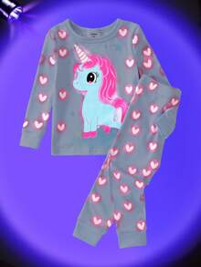 SHEIN Perso Play 2pcs Baby Girls' Cute Unicorn Print Bodysuit & Leggings Pajama Set - Blue - View 5