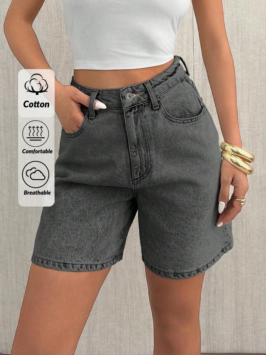 EURMUSE Pantaloncini di jeans casual da donna, vita alta, morbidi e comodi, adatti per l'uso quotidiano e lo stile di strada estivo - Grigio Chiaro - Visualizzare 1
