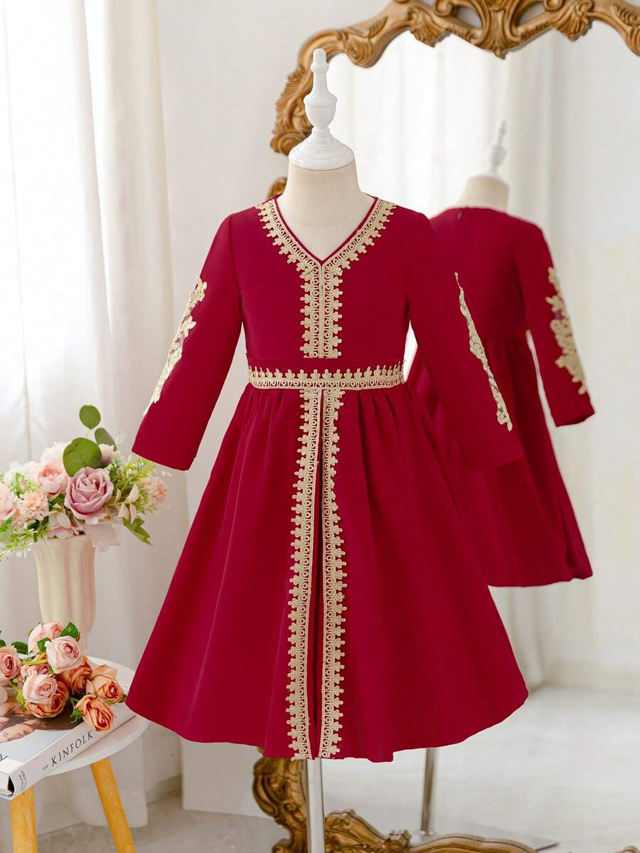 Glamorique Kids Kleine Mädchen Kleid, elegant & arabisch, geeignet für formelle Anlässe - Rot - Übersicht 1