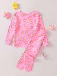 SHEIN Perso Play 2 Pieces Sets Snug Fit Night Wear Baby Girls' Cute Unicorn Print Pajamas & Leggings Pajama Set Neon Baby Girl Night Clothes Baby Girl Pajamas Characters Unicorn Baby Clothes Snug Fit .This Product Requires UV Light Exposure To Glow. - Pink - View 2