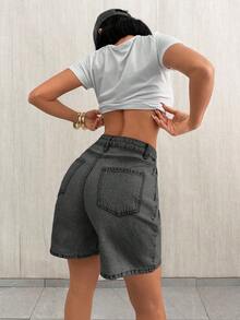 EURMUSE Pantaloncini di jeans casual da donna, vita alta, morbidi e comodi, adatti per l'uso quotidiano e lo stile di strada estivo - Grigio Chiaro - Visualizzare 2