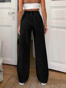 EURMUSE 100% Cotton Elastic Belt Detailed Straight Cut Jean - Black - View 2