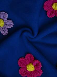 Selianne Damen Pullover mit rundem Ausschnitt, Drop-Shoulder und 3D Blumen, kombiniert mit 3D Blumen Gerades Bein Sweathose - Königsblau - Übersicht 7