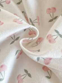 3pcs Newborn Baby Girls Cherry Print Outfit Set - Cherry Embroidered Smile Footie Pants And Headband - White - View 7