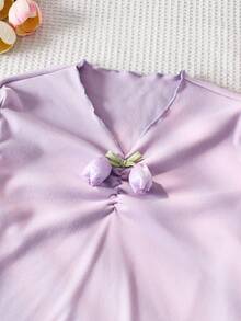 مجموعة بنطلون ولباس علوي بأكمام طويلة لون بنفسجي غامق بيجامات مريحة للبنات قطعتان - الأرجواني - مشاهدة 8