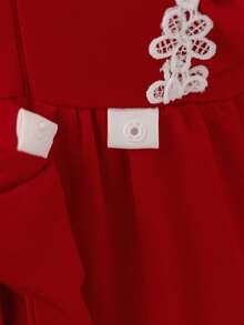 SHEIN Glamorique Kids 女婴优雅蕾丝边荷叶边连衣裙 - 紅色 - 查看 9