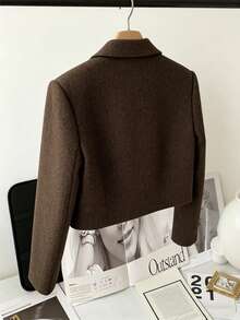 Chiquease 2025新款女士欧式短款羊毛混纺西装外套 | 休闲办公简约春秋季 - 棕色 - 查看 2
