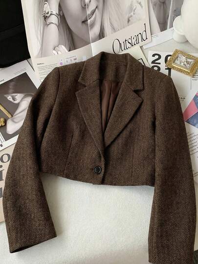 Chiquease 2025新款女士欧式短款羊毛混纺西装外套 | 休闲办公简约春秋季