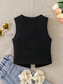 Young Girl Round Neck Color Block Bowknot Split Back Sleeveless Knit Tank Top,Cute Vintage Fashion Black Summer First Birthday Mom&Daughter Matching - Black - View 2