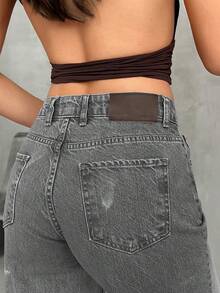 EURMUSE WOMEN WIDE LEG MID WAIST JEANS - Grey - View 5