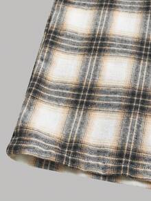 SHEIN Girlism Quần ống rộng kẻ caro cho bé gái tuổi teen, chất liệu microfleece, thích hợp mặc hàng ngày hoặc làm đồ thể thao. - Màu Khaki - Xem 4