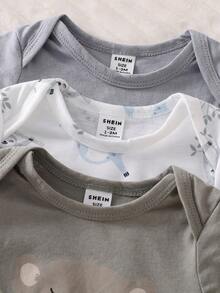 3pcs Newborn Basic Animal Print Long Sleeve Jumpsuit Sleepwear Set