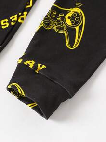 2件套青少年男童夜光游戏手柄印花修身长袖睡衣套装 - 黃色 - 查看 5