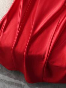 SHEIN Franclia 女士无袖连衣裙，立领设计，右侧饰有装饰缝线，左侧开衩下摆，后背拉链，收腰，中国元素设计 - 紅色 - 查看 6