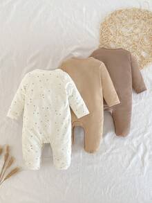 3pcs Newborn Baby Rompers, Cute Star Print , Long Sleeve Footed Jumpsuit Home Outfit Set