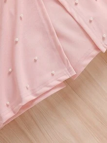Elladie kids 两件套：女童时尚白色碎花串珠圆领背心和弹力腰带玫红色修身短裤，适合生日、度假、夏季派对等场合。 - 粉色 - 查看 4