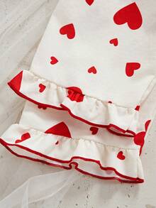 女童两件套睡衣：短袖上衣，饰有蝴蝶结和爱心印花，荷叶边下摆；宽松长裤，荷叶边下摆。 - 杏色 - 查看 8