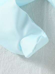 2pcs Baby Girls Newborn Knitted Elastic Double-Sided Flat Fabric Light Blue Beanie Hat & Long Sleeve Romper Set With Chest Flower, English Text & Cute Bow Accent - Baby Blue - View 3