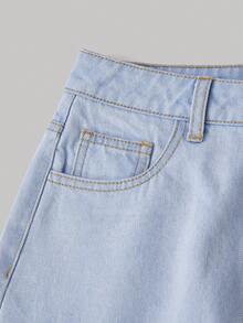 SHEIN Clasi Chân váy ngắn denim phối ren màu sắc cho nữ, có đai thắt lưng, thích hợp cho mùa hè. - Nhiều màu - Xem 3