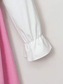 Tween Girls Cute Peter Pan Collar Embroidered Contrast Color Dress - Pink - View 4