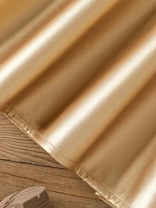 小女孩米色百搭复古法式风新款女童PU皮裙，高腰修身百褶裙，四季皆宜 - 香檳色 - 查看 4