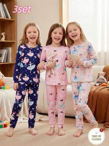 6件套少女芭蕾印花长袖上衣和裤子睡衣套装，适合女孩在家休闲穿着，可作睡衣或家居服。简约的设计风格易于搭配，让年轻女孩在家也能展现时尚活力。 - 彩色 - 查看 4