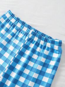 4 peças/2 conjuntos Conjunto de Pijama Infantil Masculino com Estampa de Dinossauro Azul e Cinza, Top de Manga Longa e Calça Legging Xadrez Clássica, Conjunto de 4 Peças, Roupa Casual e Confortável para Outono/Inverno - Multicolorido - Visão 3