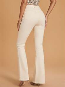 Selenza 女士简约纯色斜插口袋喇叭牛仔裤 - 杏色 - 查看 6