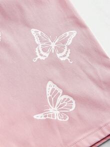 SHEIN Tween Girls Woven Butterfly Placement Print Loose Wide Leg Black Casual Pants, Suitable For Spring Outing, Countryside, Afternoon Tea In The Garden, Casual Outings, Back To School, Mommy And Me Matching Outfits - Baby Pink - View 6