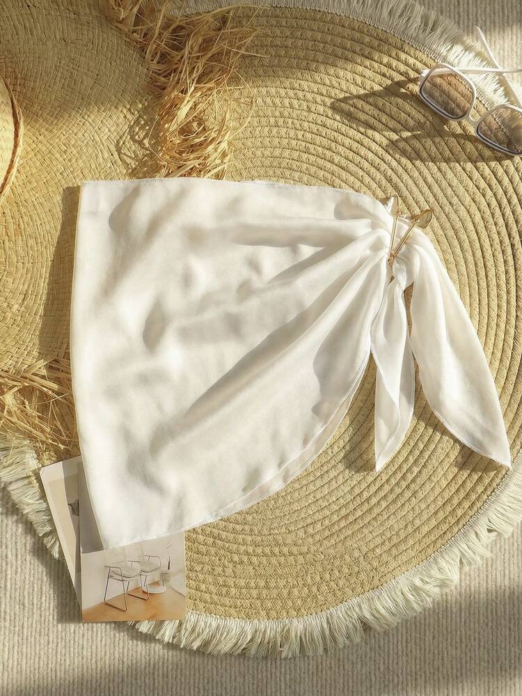 SHEIN סארונג חוף ממתכת עם קישוטי כוכבי ים לבנות - לבן - ראה 2