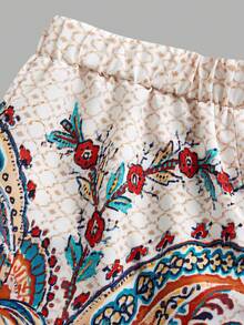 SHEIN Girlism Quần ống lửng thoải mái, họa tiết retro dành cho bé gái tuổi teen. - Nhiều màu - Xem 3