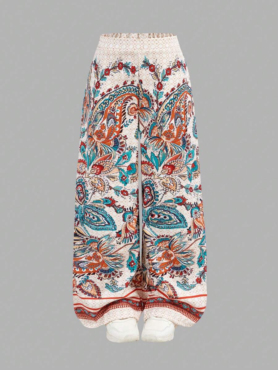 SHEIN Girlism Quần ống lửng thoải mái, họa tiết retro dành cho bé gái tuổi teen. - Nhiều màu - Xem 1