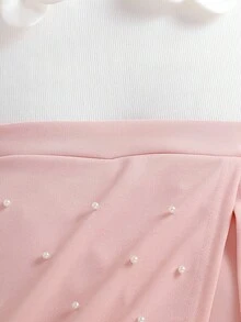 Elladie kids 两件套：女童时尚白色碎花串珠圆领背心和弹力腰带玫红色修身短裤，适合生日、度假、夏季派对等场合。 - 粉色 - 查看 8