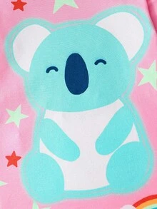 SHEIN 2 件装少女可爱彩虹星熊印花长袖上衣和紧身裤睡衣套装